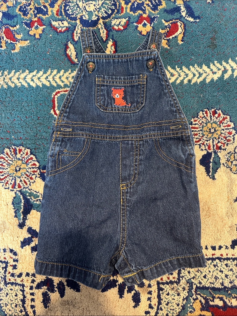 Kids Denim Overalls Shortalls with Fox Patch - Blue